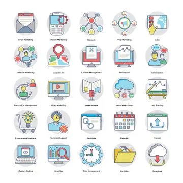 Flat Icons Of Digital and Internet Marketing Stock Illustration
