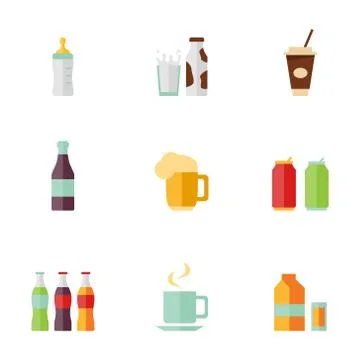 Flat icons Drink set Stock Illustration