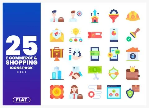 Flat icons for e-commerce and shopping. business concepts illustrated. Icon.. Stock Illustration