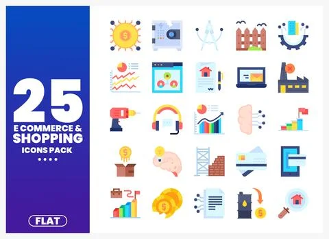 Flat icons for e-commerce and shopping business analytics. investment. and .. Stock Illustration