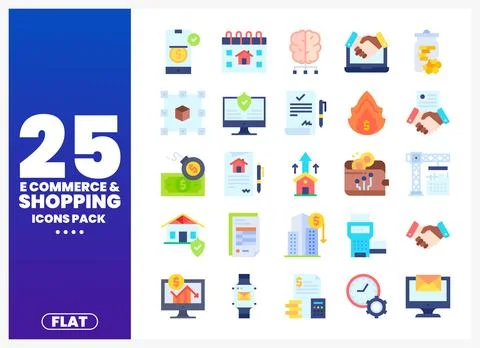Flat icons for e-commerce and shopping services on a gradient background wi.. Stock Illustration