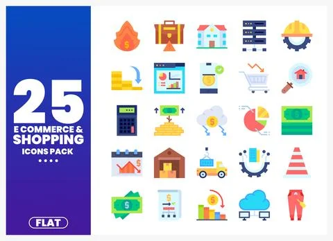 Flat icons for e-commerce and shopping. showing growth. finance and delivery Stock Illustration