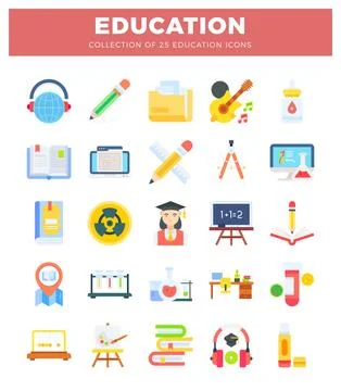 Flat icons for education and learning. isolated on white background. icons. 库存插图