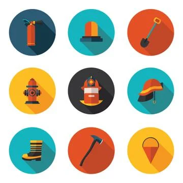 Flat icons of firefighter Stock Illustration