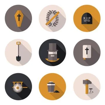 Flat icons funeral services Stock Illustration