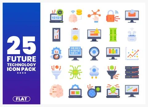 Flat icons of future technology concepts on a blue background Stock Illustration