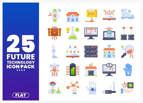 Flat icons for future technology. science. and networking Stock Illustration