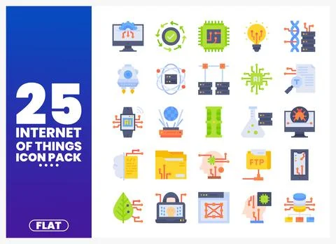 Flat icons in a grid with digital technology themes Stock Illustration