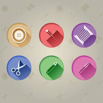 Flat icons for handmader Flat circle icons in colour for sewing tools. Cop... Stock Photos