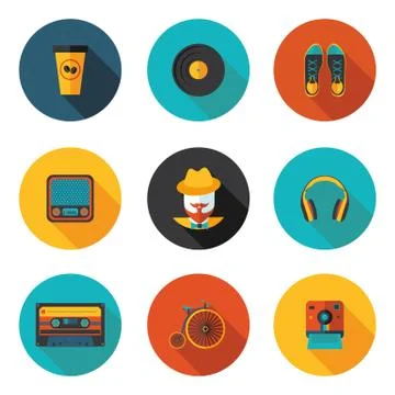 Flat icons hipster Stock Illustration