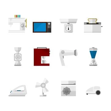 Flat icons for home Set of flat icons with white and colored equipment for... Foto stock