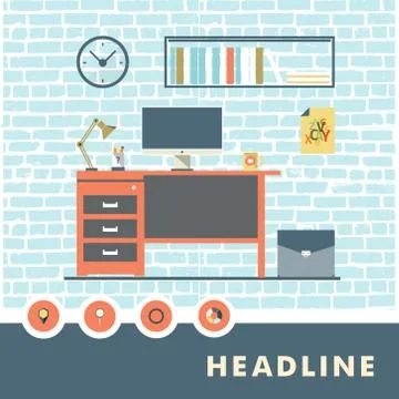 Flat icons interior items in the workroom Stock Illustration