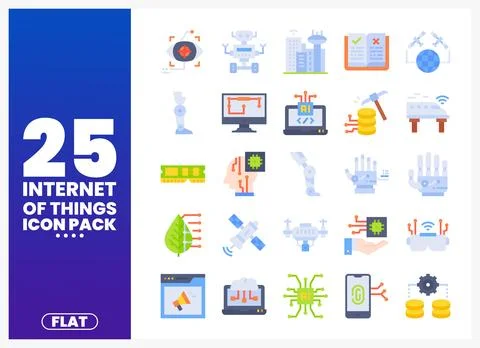Flat icons for Internet of Things and AI. a digital pack. Stock Illustration