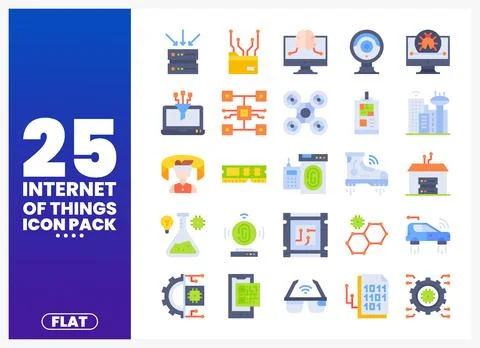 Flat icons of Internet of Things concepts. technology and networking symbol.. Stock Illustration