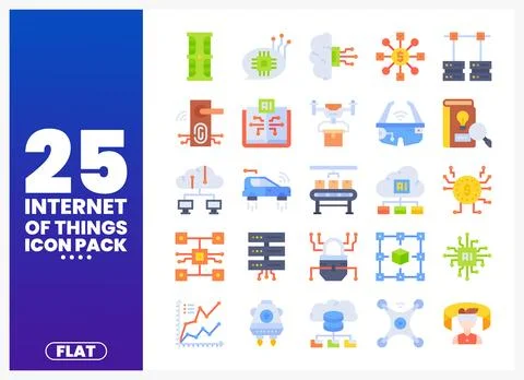 Flat Icons Internet of Things Technology Set Stock Illustration