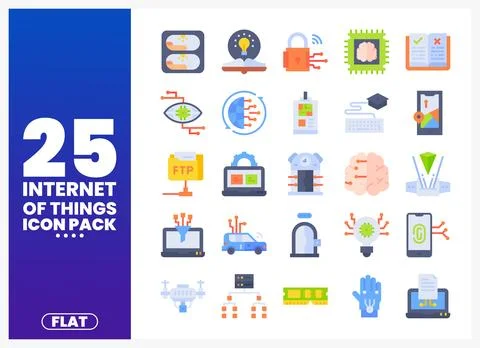 Flat icons for Internet of Things technology and connectivity pack Stock Illustration
