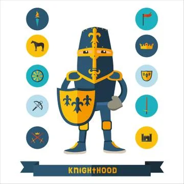 Flat icons with knight Stock Illustration