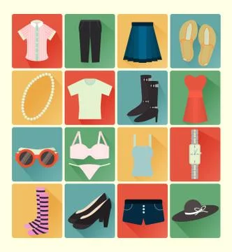 Flat icons lady clothes set Stock Illustration