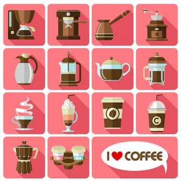 Flat icons with long shadow of coffee Stock Illustration