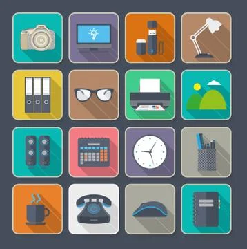 Flat icons with long shadow Stock Illustration