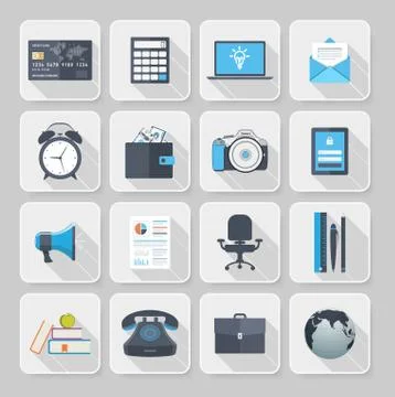 Flat icons with long shadow Stock Illustration