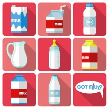 Flat icons with long shadow of milk Stock Illustration