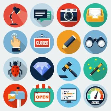 Flat Icons with long shadow, set 8 Illustrazione stock