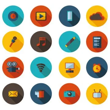 Flat icons media in vector format Stock Illustration