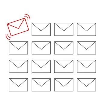Flat icons of messages with one important message isolated on white Stock Illustration