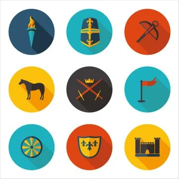 Flat icons of the middle ages Stock Illustration
