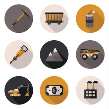 Flat icons mining Stock Illustration