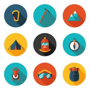 Flat icons of mountaineering Stock Illustration