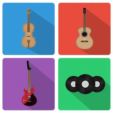 Flat icons musical instruments Stock Illustration