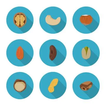Flat icons nuts Stock Illustration