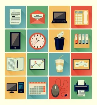 Flat icons office set Stock Illustration