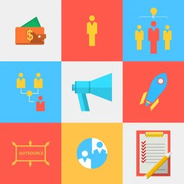Flat icons for outsource team Stock Illustration