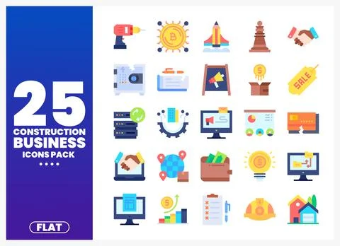 Flat icons pack for construction business and finance Ilustración de archivo