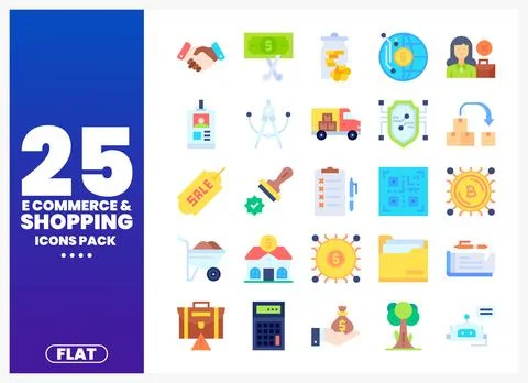 Flat icons pack for e-commerce and shopping with digital and logistic element Stock Illustration
