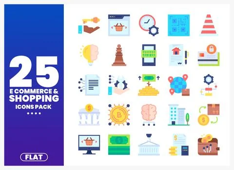 Flat icons pack for e-commerce and shopping with graphic elements Stock Illustration