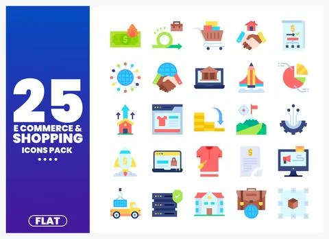 Flat Icons Pack for E-Commerce and Shopping Stock Illustration