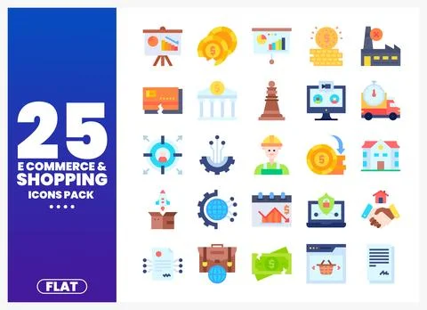 Flat icons pack for e-commerce and shopping Stock Illustration