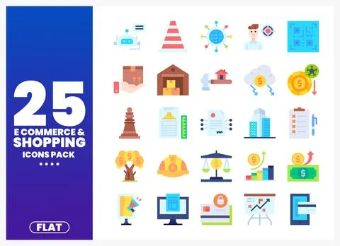 Flat icons pack of ecommerce and shopping elements in a graphic design studio Иллюстрация