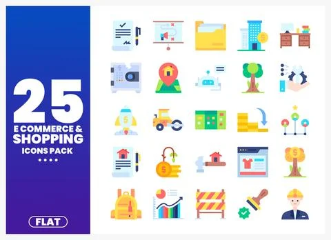 Flat icons pack of ecommerce and shopping elements on a white background Ilustración de archivo