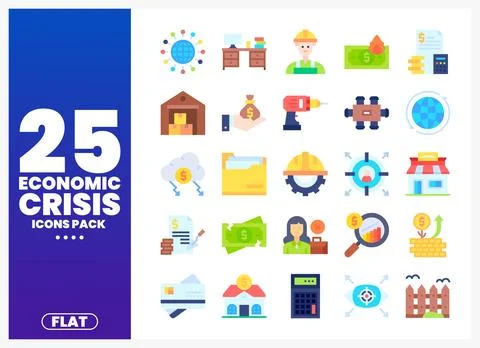 Flat icons pack for economic crisis analysis Stock-Illustration