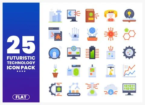 Flat icons pack of futuristic technology symbols for digital use Stock-Illustration