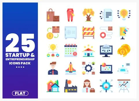 Flat icons pack for startup and entrepreneurship concepts with business and.. Stock Illustration