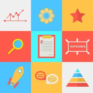 Flat icons for process of outsourced Illustrazione stock