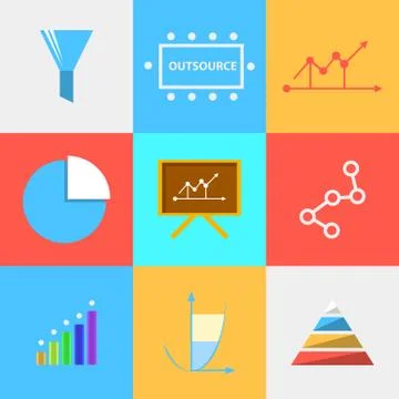 Flat icons for process of outsourced Illustrazione stock