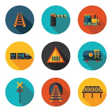 Flat icons railroad Stock Illustration