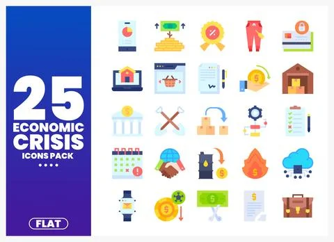 Flat icons represent economic crisis. finance. and business concepts. isola.. Stock-Illustration